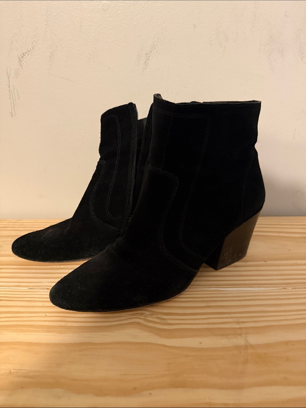 Chelsea & Violet Black Suede Ankle Booties with Block Heel